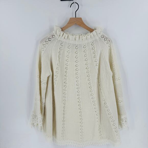 POL Ruffle Trim Rabbit Hair Wool Blend Sweater Beige Boho Cozy Size M Medium - Picture 10 of 10